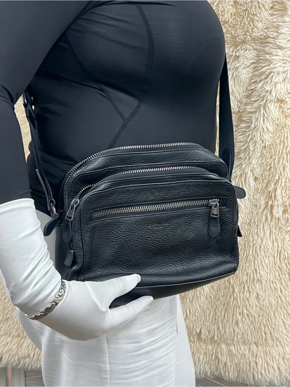 Coach West Camera Black Leather Crossbody Bag